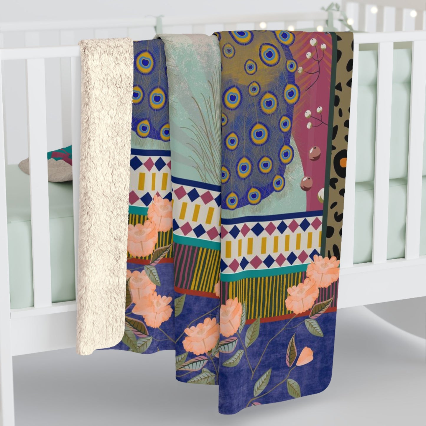 Peacock Palace plush sherpa blanket